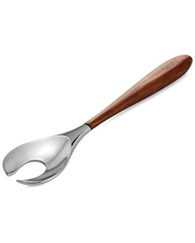 nambe Curvo Serving Fork 13 Inch Serving Fork for Buffets Salads and Dinner Parties Made of Stainless Steel and Acacia Wood Designed by Steve Cozzolino