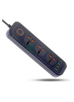 TYCOM Tycom Power Strip Surge Protector with USB- Extension Cord Flat Plug with Widely 3 AC Outlet and 4 USB, Small Desktop Station with 6 ft Power Cord, Compact Socket (A01 Black)  - Image 1