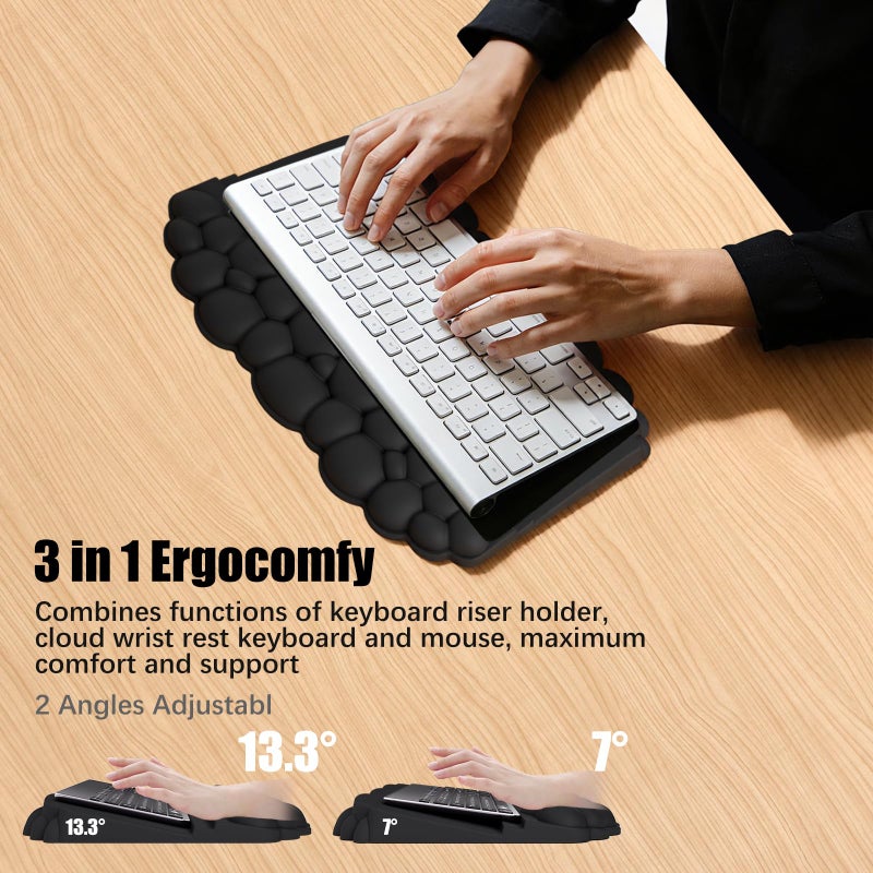 Lomil Wrist Rest with Keyboard Stand, Ergonomic Computer Wrist Support Pad, Cloud Keyboard Riser Holder with Wrist Pad, Memory Foam Desk Cushion, Palm Hand Typing for Office Home School-Green - Image 3