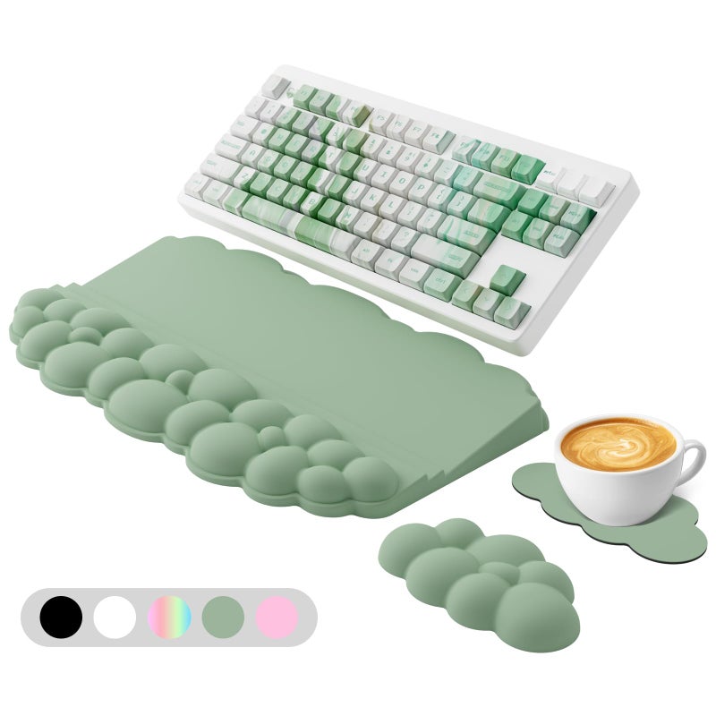 Lomil Wrist Rest with Keyboard Stand, Ergonomic Computer Wrist Support Pad, Cloud Keyboard Riser Holder with Wrist Pad, Memory Foam Desk Cushion, Palm Hand Typing for Office Home School-Green - Image 1