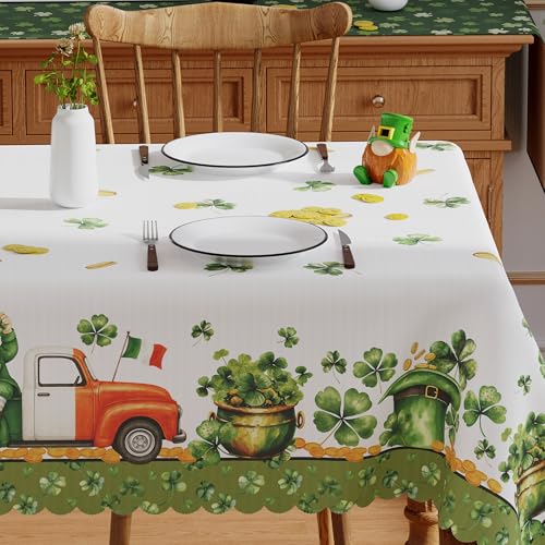 Siilues St Patricks Day Tablecloth Rectangle 60x84 Inch Washable Green Shamrock Lucky St Patricks Tablecloth Spring Waterproof Scalloped Edge Table Cloth Home Party Picnic Table Decorations - Image 3