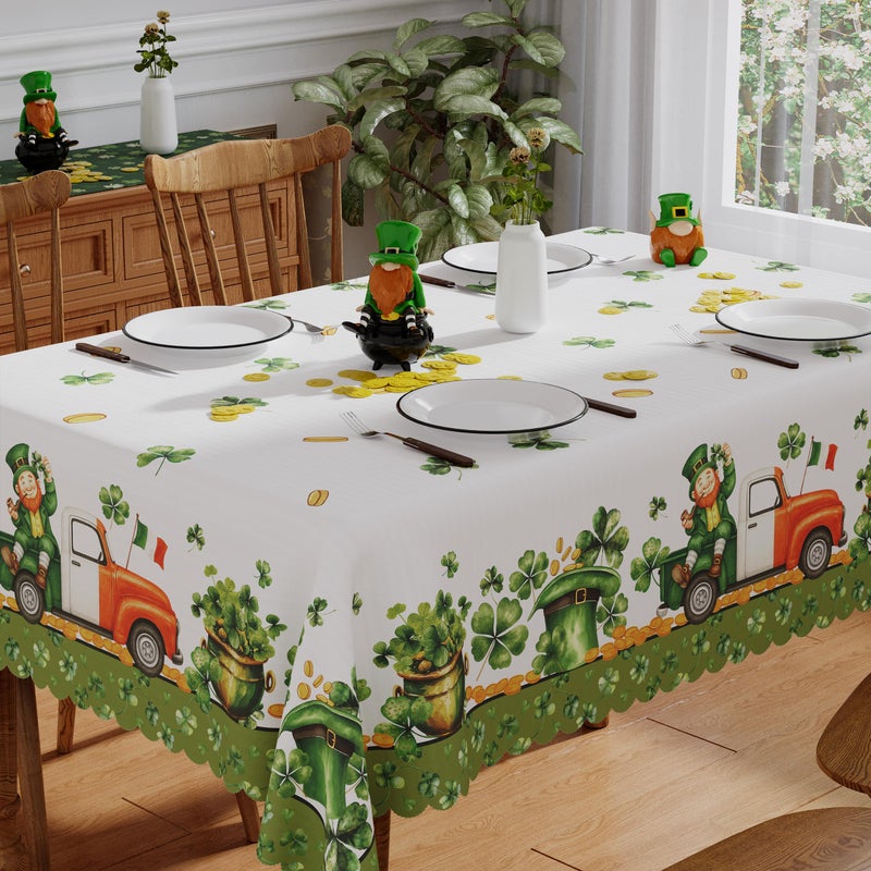 Siilues St Patricks Day Tablecloth Rectangle 60x84 Inch Washable Green Shamrock Lucky St Patricks Tablecloth Spring Waterproof Scalloped Edge Table Cloth Home Party Picnic Table Decorations - Image 2