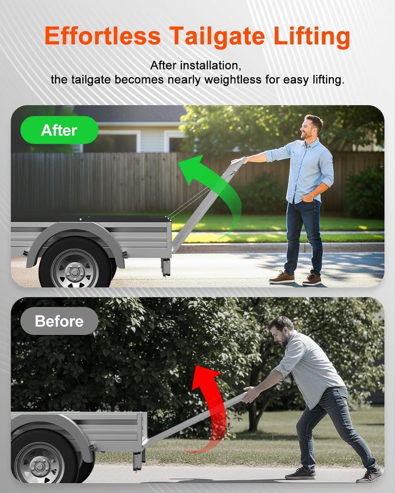 JY PERFORMANCE Trailer Gate Lift Assist, for Open Utility Trailer Tailgate Ramp, 2 Sides Black, with 12 to 24 Inch Heights Side Rail and 4 to 6 Feet Height Tail Gate or Ramp - Image 5