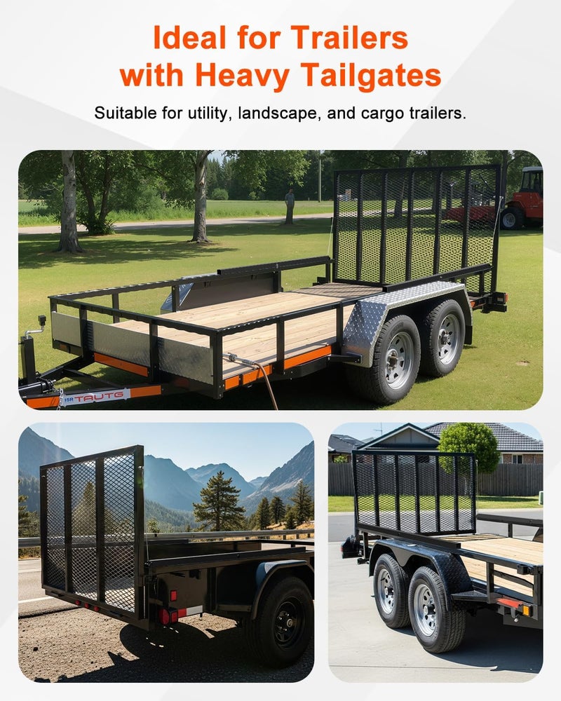 JY PERFORMANCE Trailer Gate Lift Assist, for Open Utility Trailer Tailgate Ramp, 2 Sides Black, with 12 to 24 Inch Heights Side Rail and 4 to 6 Feet Height Tail Gate or Ramp - Image 3