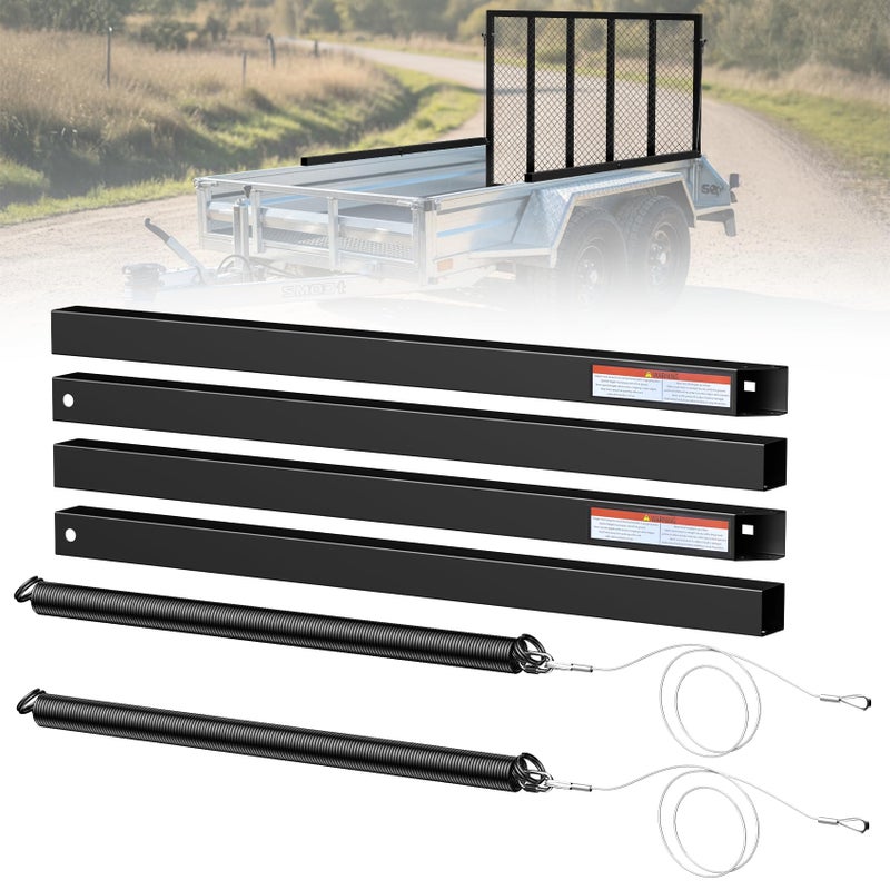 JY PERFORMANCE Trailer Gate Lift Assist, for Open Utility Trailer Tailgate Ramp, 2 Sides Black, with 12 to 24 Inch Heights Side Rail and 4 to 6 Feet Height Tail Gate or Ramp - Image 1