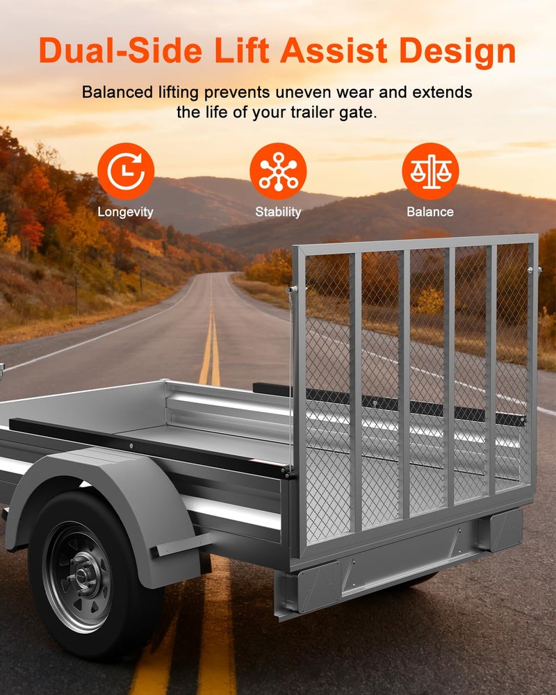 JY PERFORMANCE Trailer Gate Lift Assist, for Open Utility Trailer Tailgate Ramp, 2 Sides Black, with 12 to 24 Inch Heights Side Rail and 4 to 6 Feet Height Tail Gate or Ramp - Image 4