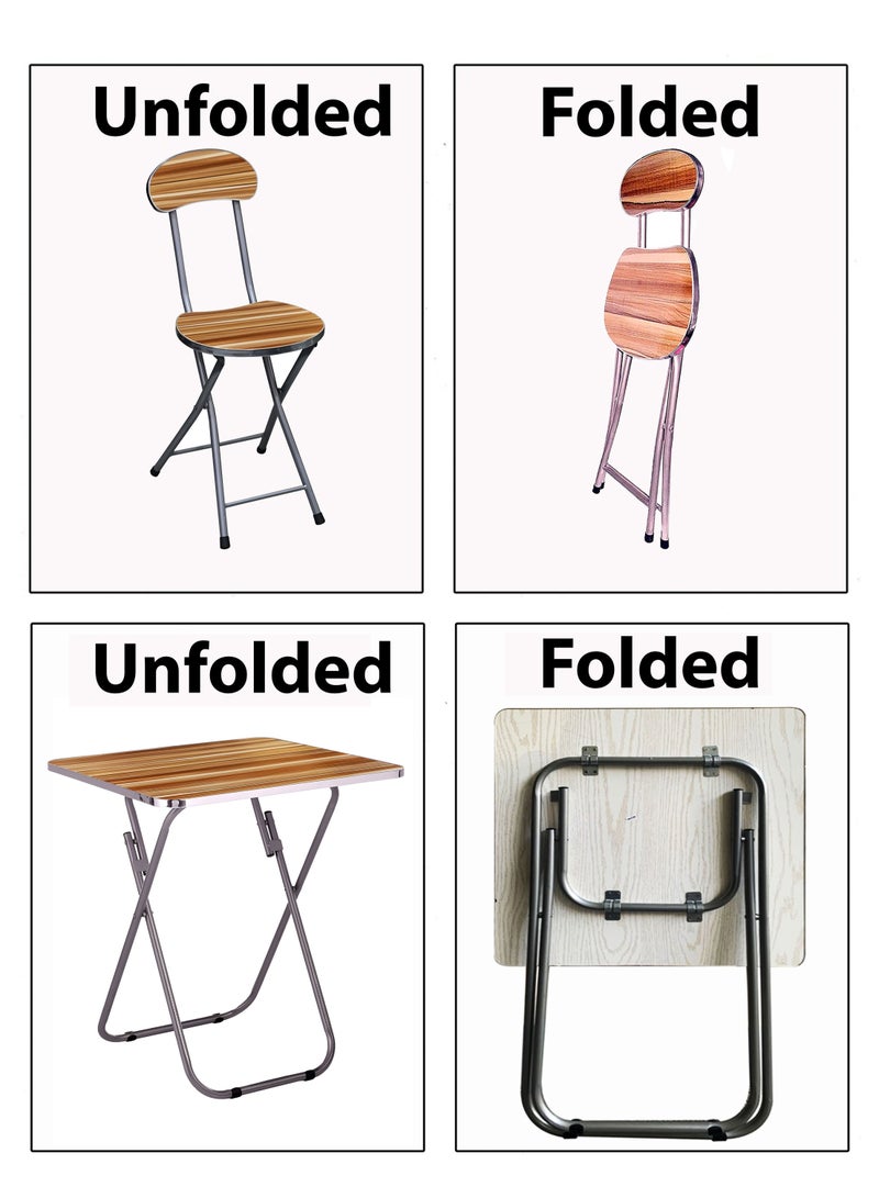 توشيونيكس مجموعة من 3 قطع من طاولة مربعة خشبية قابلة للطي وكرسيين قابلين للطي وإطار معدني للإفطار والكمبيوتر المحمول ومكتب العمل والمطبخ والشرفة والمنزل وتناول الطعام في الأماكن المغلقة والمفتوحة والنزهة على الشاطئ والتخييم في الصحراء - Image 3