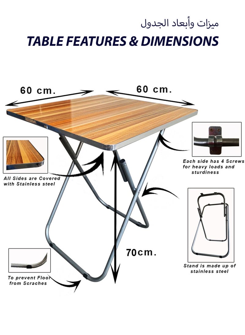توشيونيكس مجموعة من 3 قطع من طاولة مربعة خشبية قابلة للطي وكرسيين قابلين للطي وإطار معدني للإفطار والكمبيوتر المحمول ومكتب العمل والمطبخ والشرفة والمنزل وتناول الطعام في الأماكن المغلقة والمفتوحة والنزهة على الشاطئ والتخييم في الصحراء - Image 4