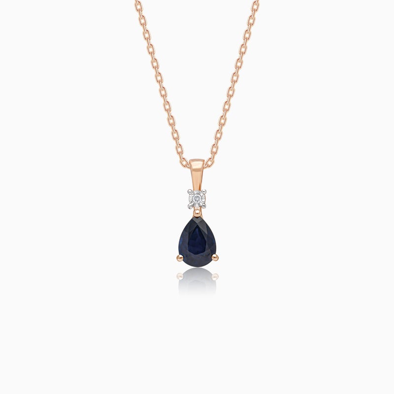 Jawhara Jewellery قلادة من الذهب الوردي عيار 18 للنساء، باندنت من الياقوت على شكل كمثرى والماس الطبيعي، مجموعة كلاسيكية ملونة من المجوهرات الفاخرة، قلادة هدية أنيقة متألقة من جوهرة المجوهرات - Image 1