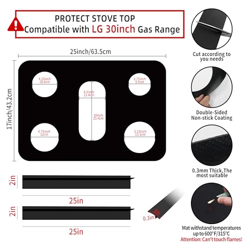 Mee 2ou Stove Burner Covers - Reusable Stove Cover For 30 Inch LG Gas Range Model LRG3093 LRG3095 LRG3061 LRG3193 - Non-Stick Washable Stove Top Cover With 2Pcs Stove Gap Covers For 30 LG Stove Top Protector - Image 2