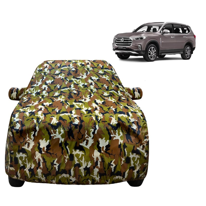 VYAS 100% Waterproof Car Body Cover for MG Gloster (2020-2025) with Mirror Pocket Triple Stitched Belt & Buckle Fitting Dual Elastic, Durable Material Jungle Print Camouflage Design - Image 1