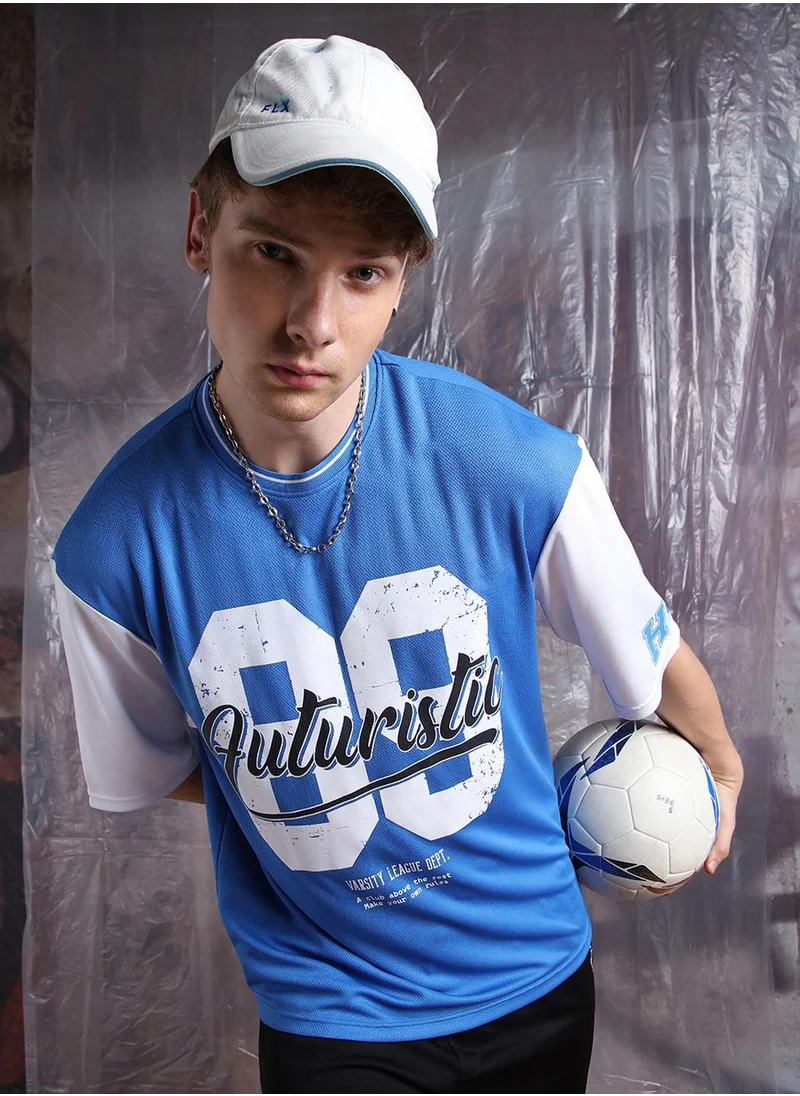Hubberholme Men's Blue 100% Polyester Printed Oversized T-Shirt