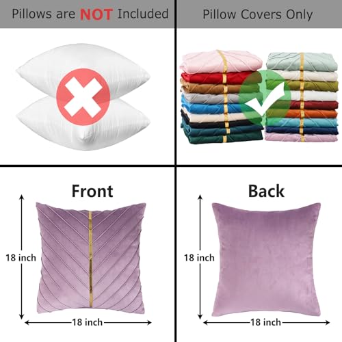 Tosleo Purple Velvet Throw Pillow Covers 18 x 18 inch Pack of 2 with Gold Leather Decorative Couch Pillow Cover Luxury Modern Pillowcases for Living Room Bedroom Sofa Cushion Bed - Image 2