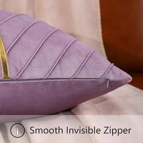 Tosleo Purple Velvet Throw Pillow Covers 18 x 18 inch Pack of 2 with Gold Leather Decorative Couch Pillow Cover Luxury Modern Pillowcases for Living Room Bedroom Sofa Cushion Bed - Image 5