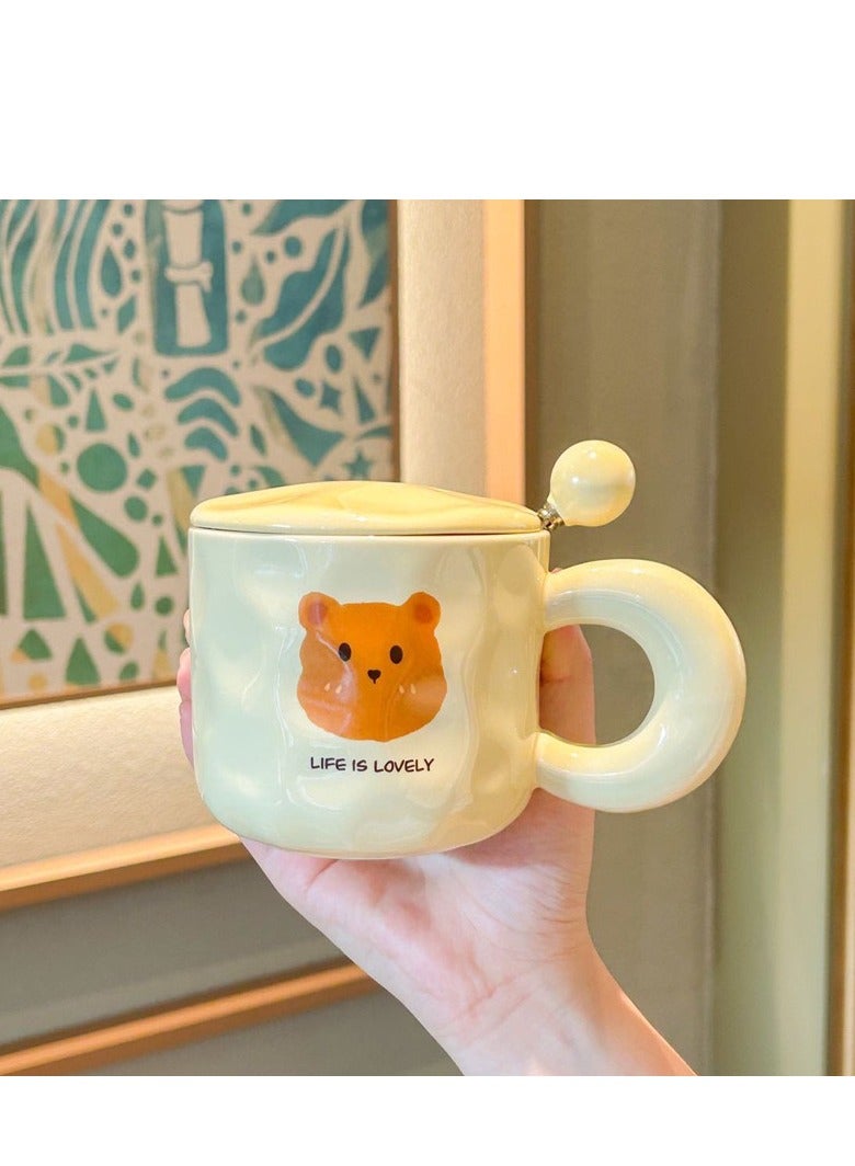 400ML capacity, Super Cute High-Quality Bear-Shaped Mug, Couple Ceramic Cup, Essential For Drinking Water, Coffee, And Breakfast, With Lid And Spoon Design  - Image 1
