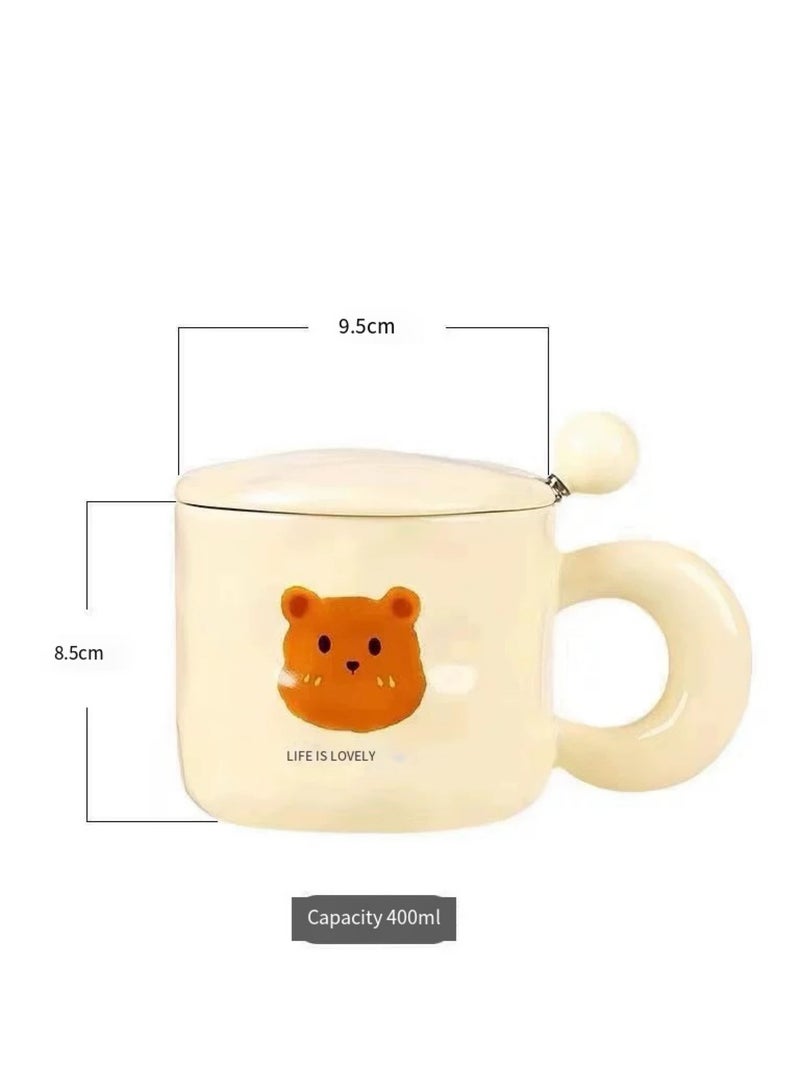 400ML capacity, Super Cute High-Quality Bear-Shaped Mug, Couple Ceramic Cup, Essential For Drinking Water, Coffee, And Breakfast, With Lid And Spoon Design  - Image 3