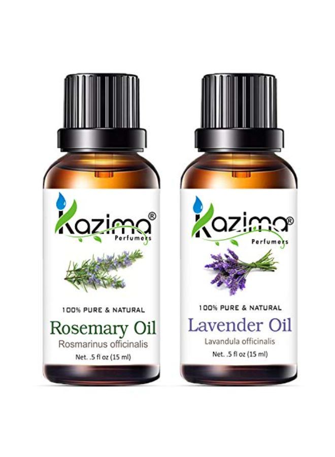KAZIMA Combo Of Rosemary Oil & Lavender Oil - 100% Pure & Natural Essential Oil For Hair Growth, Acne, Face & Aromatherapy, 15 Ml Each  - Image 1