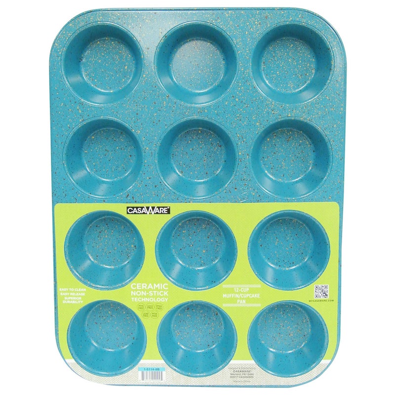 casaWare Ceramic Coated NonStick 12 Cup Muffin Pan Blue Granite