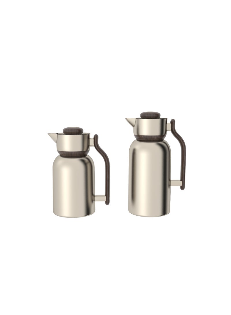 ريجال طقم ترامس ريبل ريجال سعة 1.0 و1.3 لتر – ستانلس ستيل مزدوج الجدار | لون قهوة فاتح مطفي مع لمسة خشبية | لحفظ المشروبات الساخنة والباردة - Image 2