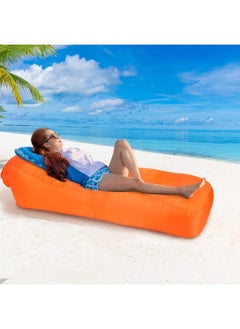 Meetion Inflatable Lounger, Portable Inflatable Couch Mesh Hollow Air Hammock Anti Leakage Air Chair for Outdoor Camping Hiking Beach Traveling Music Festivals Backyard, No Pump Required (Orange)  - Image 1