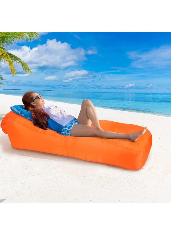 Meetion Inflatable Lounger, Portable Inflatable Couch Mesh Hollow Air Hammock Anti Leakage Air Chair for Outdoor Camping Hiking Beach Traveling Music Festivals Backyard, No Pump Required (Orange)  - Image 1