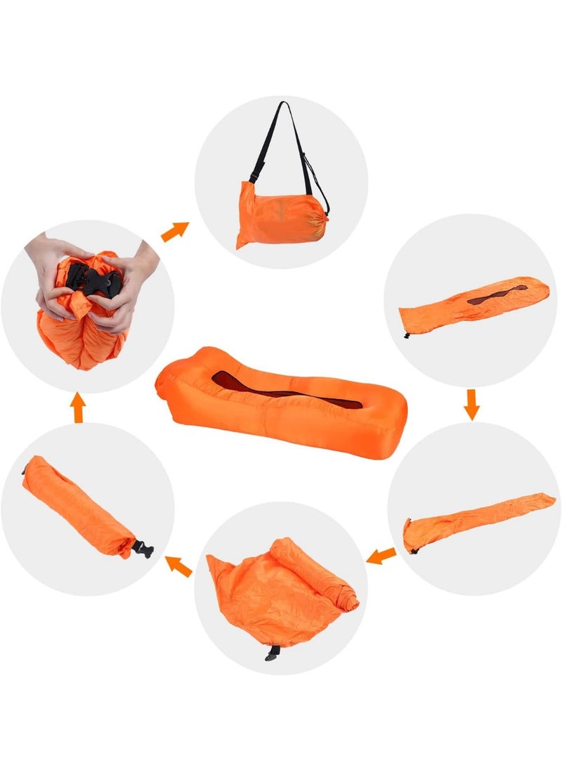 Meetion Inflatable Lounger, Portable Inflatable Couch Mesh Hollow Air Hammock Anti Leakage Air Chair for Outdoor Camping Hiking Beach Traveling Music Festivals Backyard, No Pump Required (Orange)  - Image 4