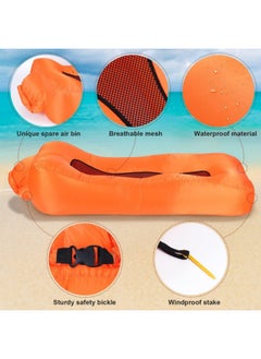 Meetion Inflatable Lounger, Portable Inflatable Couch Mesh Hollow Air Hammock Anti Leakage Air Chair for Outdoor Camping Hiking Beach Traveling Music Festivals Backyard, No Pump Required (Orange)  - Image 2