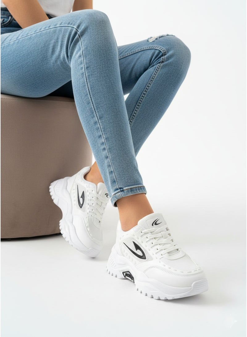 Vbranda Sneakers Stylish All-White Chunky L-1040-WHITE&BLACK - Image 1