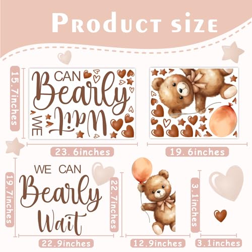 HATARU Baby Shower Sign Decorations Decal We Can Bearly Wait Sign for Backdrop Gender Reveal Party Decoration for Balloon Arch Boy or Girl Sticker Baby Bear Welcome Signs for Pregnancy Party Photo Background - Image 4