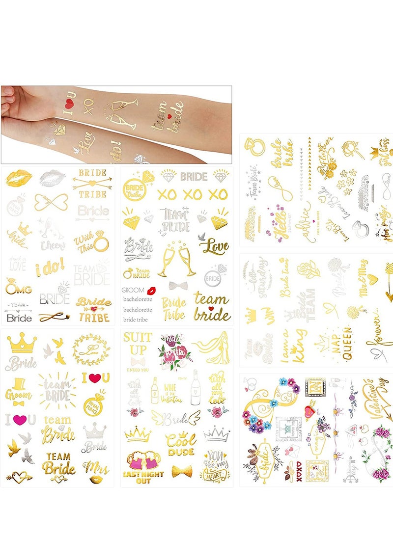 Excefore 134 Pcs Bachelorette Party Tattoos Party Temporary Tattoos Metallic Gold Bridal Party Tattoos for Wedding Night Bachelorette Party Bridal Shower Favor  - Image 1