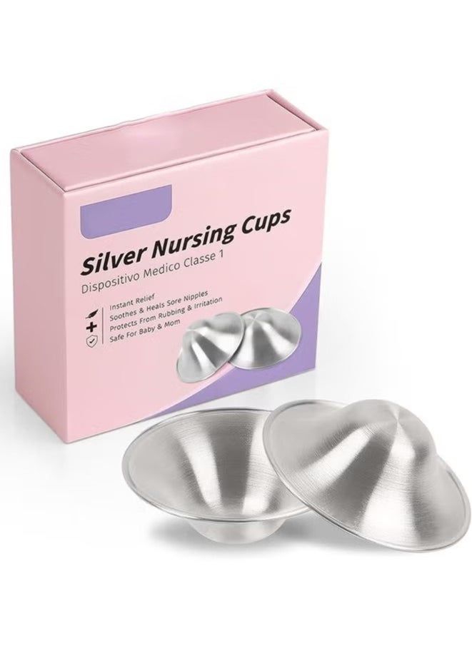 OMEVE 925 Silver Nursing Cups Original Perforated Breathable Design, 920 Silver Nipple Cover for Breastfeeding Essential, Silver Nipple Shield for Nursing Newborn, Metal Nipple Shields, Regular Size  - Image 1
