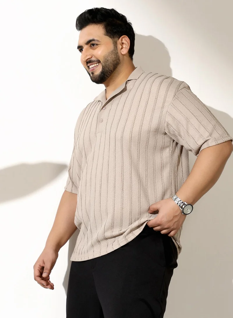 Instafab Plus Men's Saltbox Beige Wicker-Tactile Polo T-Shirt