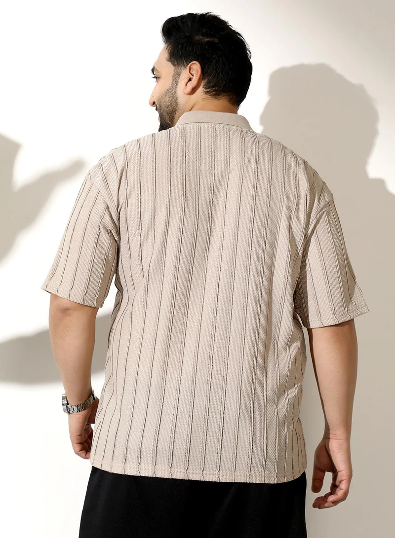 Instafab Plus  Men's Saltbox Beige Wicker-Tactile Polo T-Shirt for Men | Best Price UAE