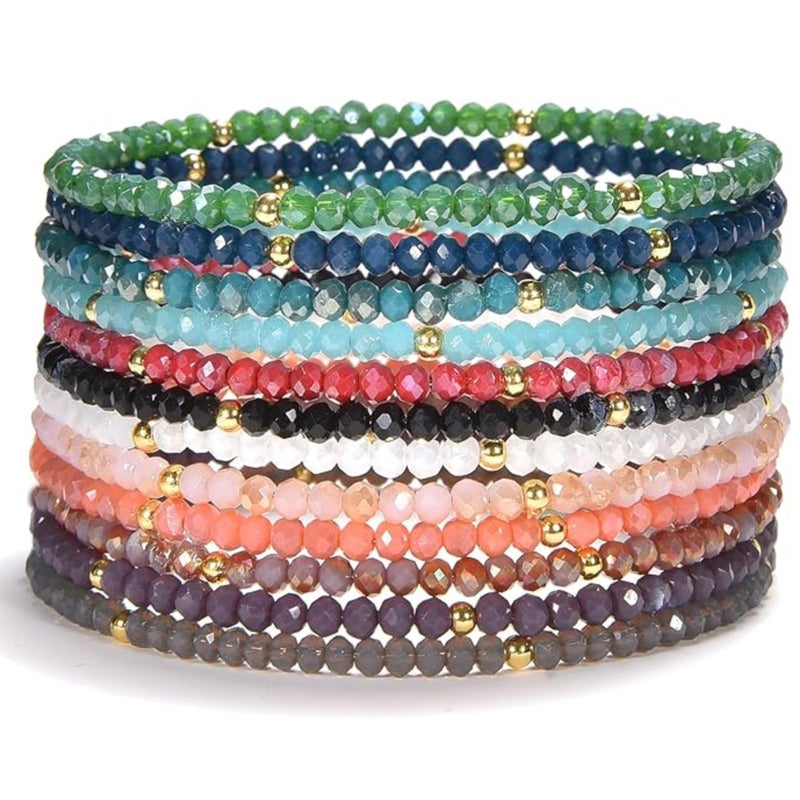 Cherry Tree Collection - Women Crystal Bracelets Set of 12 â€“ Colorful Multi-Layer Stackable Crystal Bracelets for Women â€“ 6.75" - 7" To Fit Most Wrists with 2x3mm Rondelle Beads -Women Jewelry - Image 1