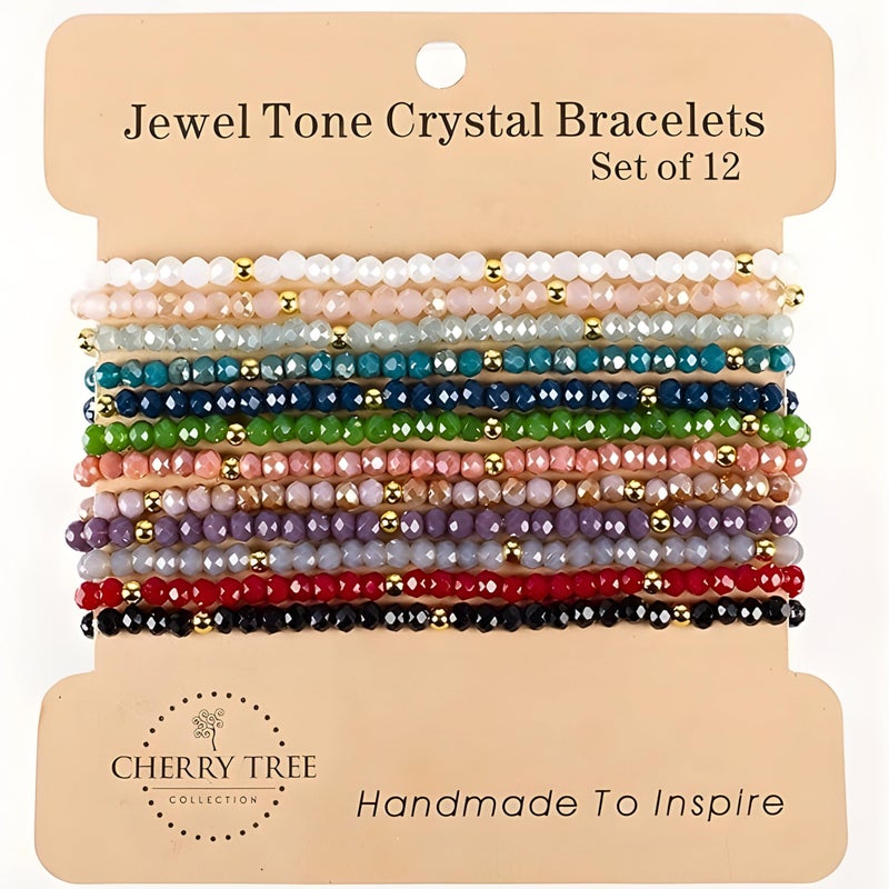 Cherry Tree Collection - Women Crystal Bracelets Set of 12 â€“ Colorful Multi-Layer Stackable Crystal Bracelets for Women â€“ 6.75" - 7" To Fit Most Wrists with 2x3mm Rondelle Beads -Women Jewelry - Image 2