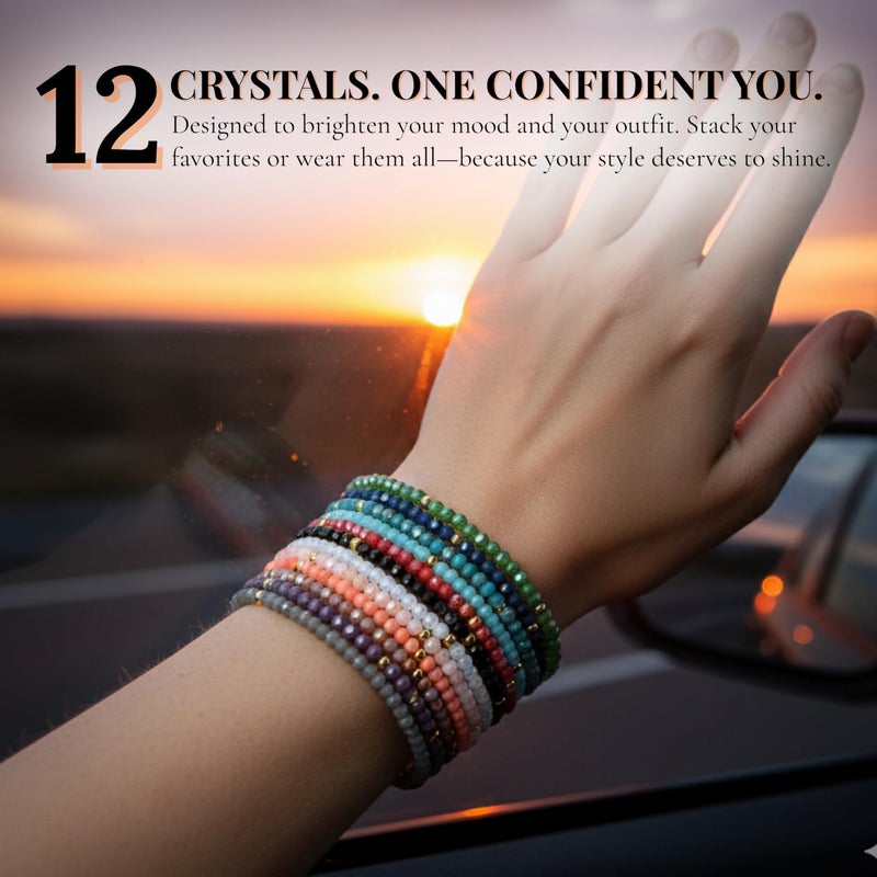Cherry Tree Collection - Women Crystal Bracelets Set of 12 â€“ Colorful Multi-Layer Stackable Crystal Bracelets for Women â€“ 6.75" - 7" To Fit Most Wrists with 2x3mm Rondelle Beads -Women Jewelry - Image 3