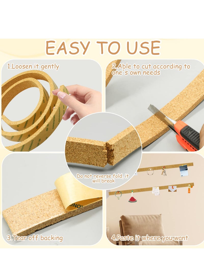 SOLARAE Frameless Cork Board Strips - 2 Rolls of Self-Adhesive Cork Roll with 50 Push Pins ,Self Adhesive Notice Memo Board Pin Board Cork Coards for Walls Office Bedrooms Decoration - Image 3