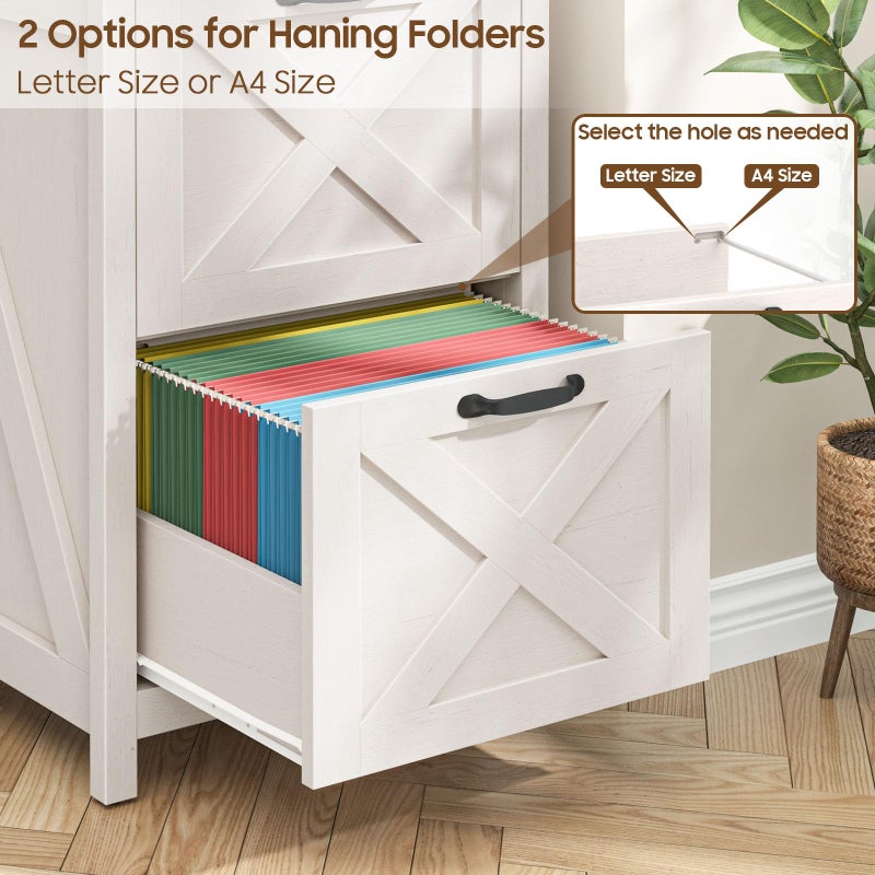Halitaa 2 Drawer Small File Cabinet with Lock, Farmhouse Vertical Filing Cabinet Fits Letter and A4 Size, Under Desk Wooden File Cabinets for Home Office, Printer Stand, Rustic White - Image 5