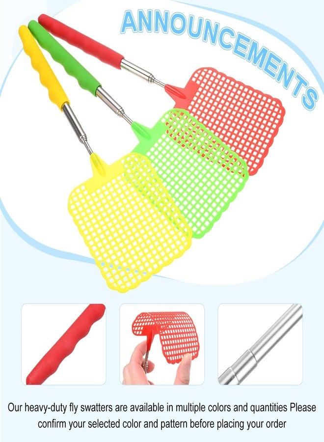 M METERXITY 3-Pack Fly Swatter for Indoors, Plastic Fly Swatter Heavy Duty with Stainless Steel Telescopic Handle for Summer Home/Kitchen/Indoor/Outdoor/Classroom [Yellow, Green, Red] - Image 4