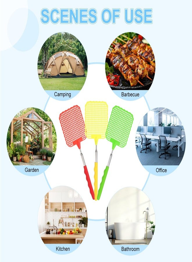 M METERXITY 3-Pack Fly Swatter for Indoors, Plastic Fly Swatter Heavy Duty with Stainless Steel Telescopic Handle for Summer Home/Kitchen/Indoor/Outdoor/Classroom [Yellow, Green, Red] - Image 5