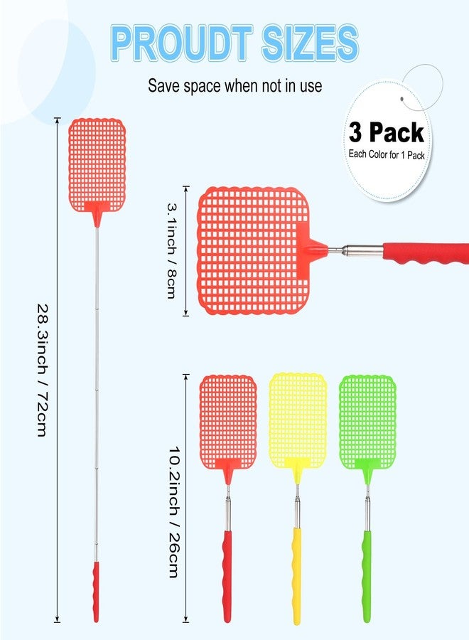 M METERXITY 3-Pack Fly Swatter for Indoors, Plastic Fly Swatter Heavy Duty with Stainless Steel Telescopic Handle for Summer Home/Kitchen/Indoor/Outdoor/Classroom [Yellow, Green, Red] - Image 3