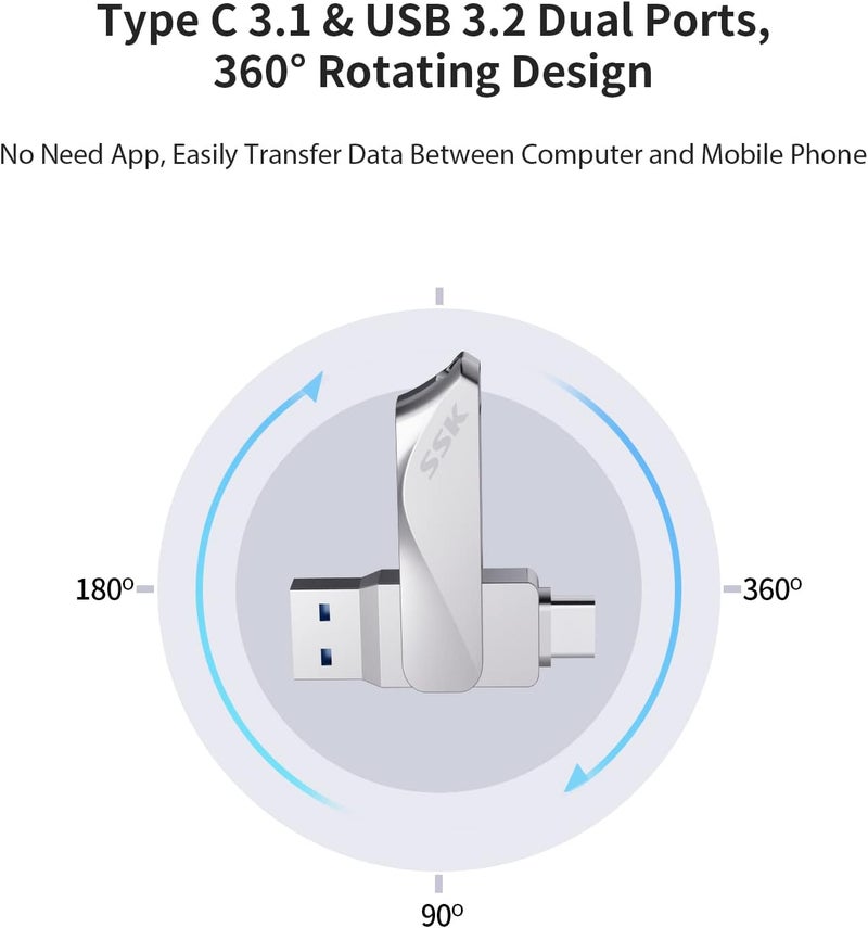 اس اس كي محرك أقراص فلاش USB-C مزدوج 2 في 1 OTG USB-A 3.2 + من النوع C، محرك إبهام ثندربولت بسرعة نقل تصل إلى 200 ميجابايت/ثانية، عصا صور لهواتف أندرويد/الأجهزة اللوحية/ماك/اللابتوب (64.0 جيجابايت) - Image 3