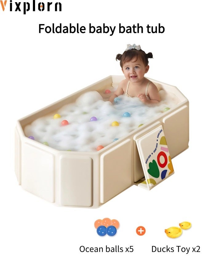 فيكسبلورن حوض استحمام قابل للطي للأطفال، حوض استحمام محمول للأطفال - موفر للمساحة وخفيف الوزن، يأتي مع ألعاب (5 كرات و 2 بطات)، مع سدادة تصريف، سهل التخزين، خفيف الوزن، مناسب للاستخدام المنزلي والسفر، سهل التنظيف، متين وسميك. - Image 1