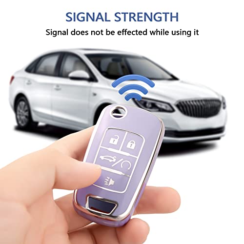 OFFCURVE غطاء مفتاح OFFCURVE لسيارات شيفروليه، غلاف واقي كامل من TPU يناسب شيفروليه شيفي GMC بويك إنكور تيرين مالibu كامارو كروز إمبالا إكوينوكس فولت سبارك سونيك، بنفسجي - Image 5