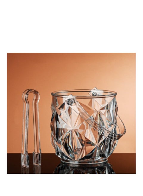 Elegant Transparent Ice Bucket Handle & Servings Tongs Diamond Shape Design