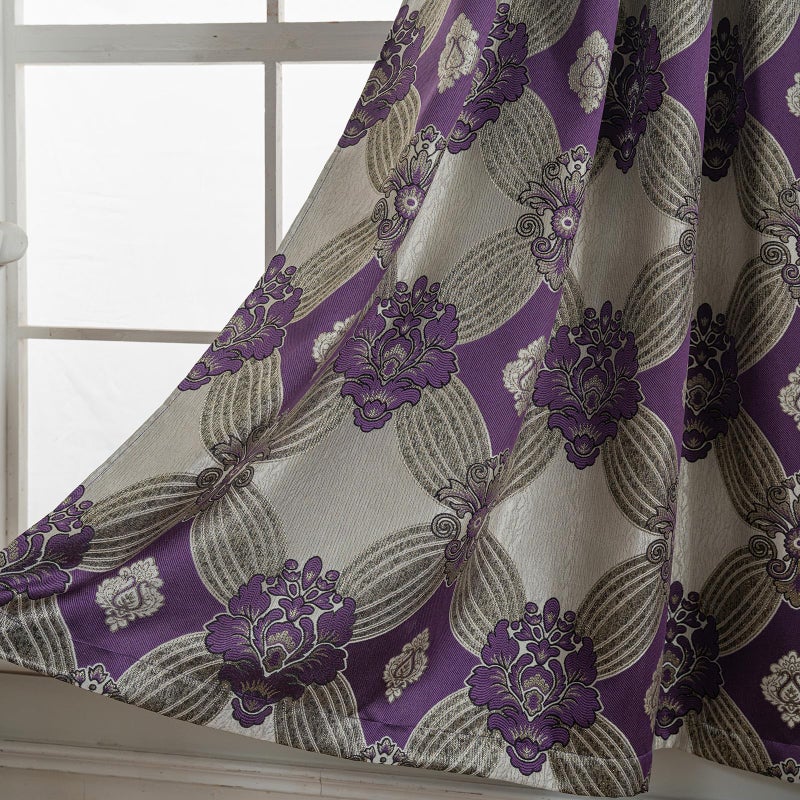 Petrichor Elegant Curtains with Gold Silver Threads 2 Panels Set - Luxury Window Treatment Attached Valance, Sheer Backing, and 2 Tie Backs for Bedroom and Living Room, 54x63 inches, Purple - Image 4