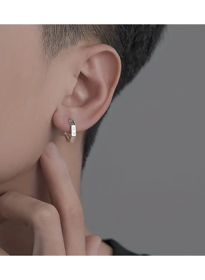 Goolsky 2pcs Men's Sleek Alloy Hoop Earrings with Roman Numerals - Hypoallergenic, Nickel-Free,, Polished Finish for Casual Attire or Special Occasions, Daily Wear Earrings | Sleek Polished Finish | Hypoallergenic Earrings  - Image 2
