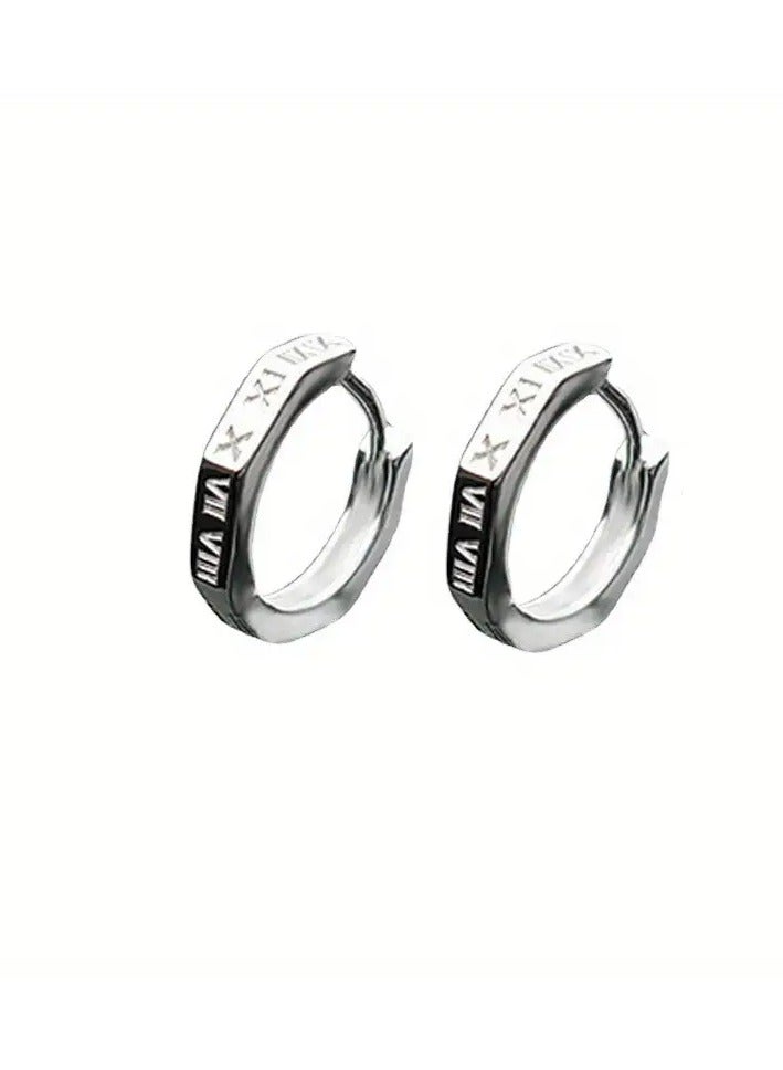 Goolsky 2pcs Men's Sleek Alloy Hoop Earrings with Roman Numerals - Hypoallergenic, Nickel-Free,, Polished Finish for Casual Attire or Special Occasions, Daily Wear Earrings | Sleek Polished Finish | Hypoallergenic Earrings  - Image 1