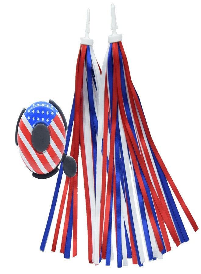 catin Patriotic Bike Bell and Bike Streamers Set, Red White Blue Bike Tassels American Flag Bike Bell for 4th of July Bike Decorations - Image 1