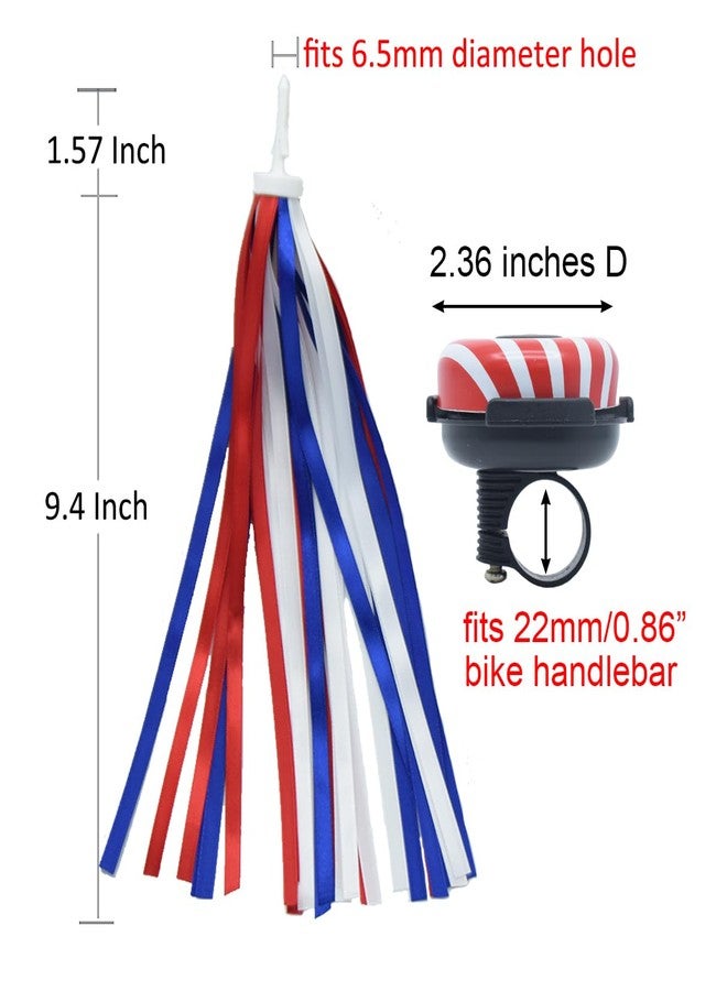 catin Patriotic Bike Bell and Bike Streamers Set, Red White Blue Bike Tassels American Flag Bike Bell for 4th of July Bike Decorations - Image 2
